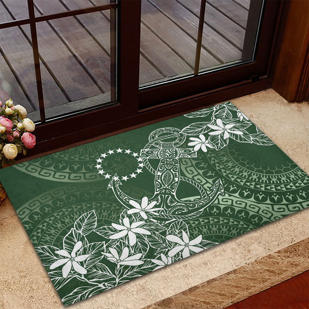 Sage Green Kuki Airani Tapakau Rubber Doormat Tribal Anchor Mix Tiare