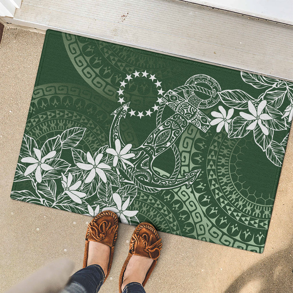 Sage Green Kuki Airani Tapakau Rubber Doormat Tribal Anchor Mix Tiare