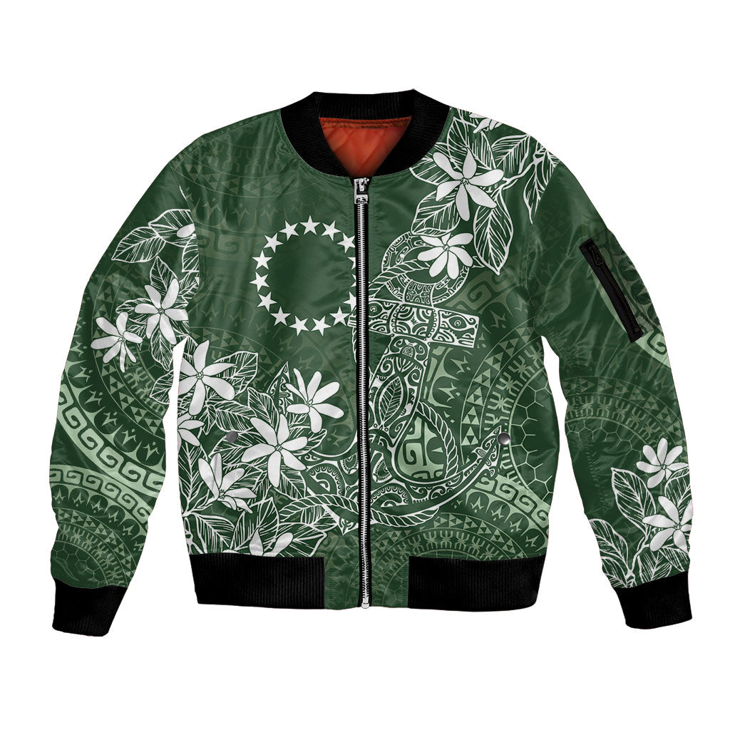 Sage Green Kuki Airani Tapakau Sleeve Zip Bomber Jacket Tribal Anchor Mix Tiare LT7 Unisex Sage Green - Polynesian Pride