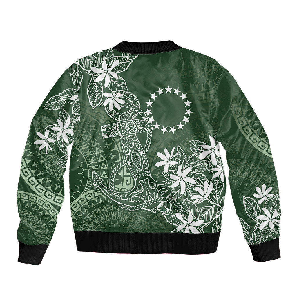 Sage Green Kuki Airani Tapakau Sleeve Zip Bomber Jacket Tribal Anchor Mix Tiare LT7 - Polynesian Pride