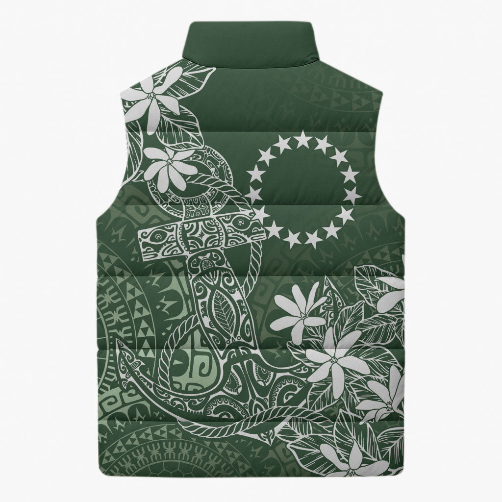 Sage Green Kuki Airani Tapakau Sleeveless Puffer Jacket Tribal Anchor Mix Tiare LT7 - Polynesian Pride