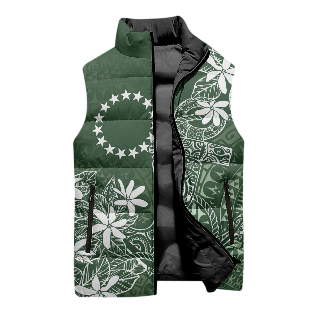 Sage Green Kuki Airani Tapakau Sleeveless Puffer Jacket Tribal Anchor Mix Tiare LT7 - Polynesian Pride