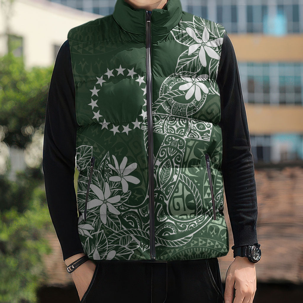 Sage Green Kuki Airani Tapakau Sleeveless Puffer Jacket Tribal Anchor Mix Tiare LT7 - Polynesian Pride