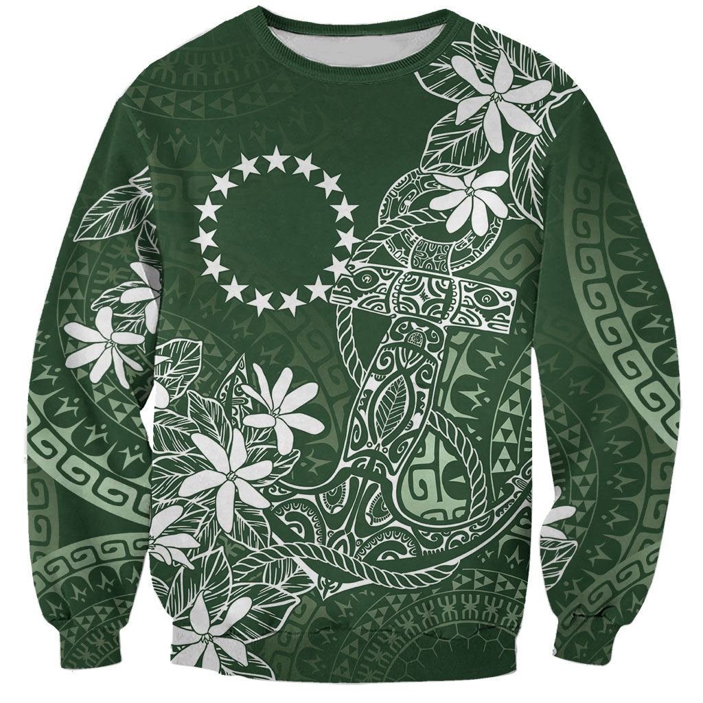 Sage Green Kuki Airani Tapakau Sweatshirt Tribal Anchor Mix Tiare LT7 Unisex Sage Green - Polynesian Pride