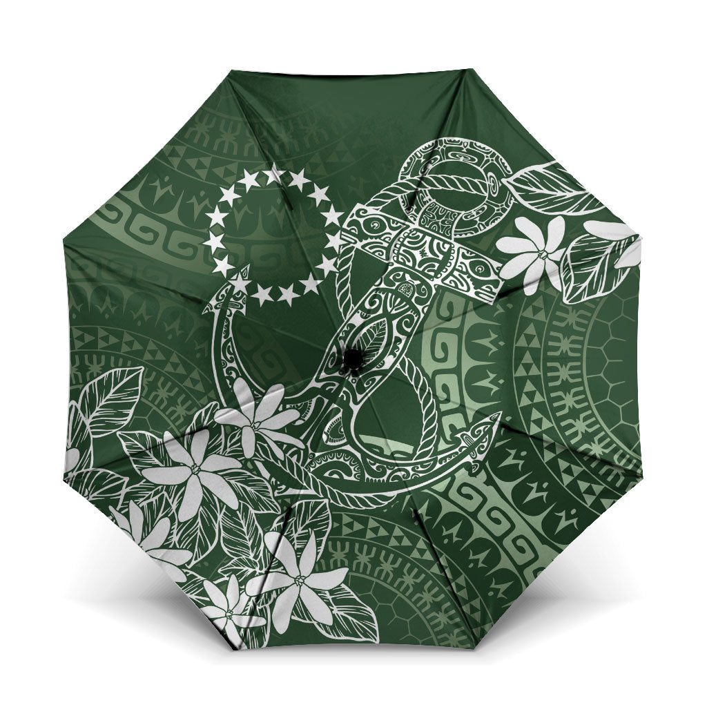 Sage Green Kuki Airani Tapakau Umbrella Tribal Anchor Mix Tiare LT7 One Size Folded 11.42 inch Opened Diameter 37.4 inch Sage Green - Polynesian Pride
