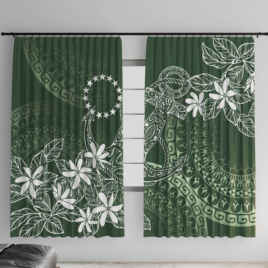 Sage Green Kuki Airani Tapakau Window Curtain Tribal Anchor Mix Tiare LT7 With Hooks Sage Green - Polynesian Pride
