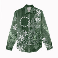 Sage Green Kuki Airani Tapakau Women Casual Shirt Tribal Anchor Mix Tiare