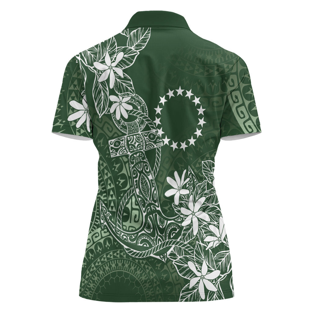 Sage Green Kuki Airani Tapakau Women Polo Shirt Tribal Anchor Mix Tiare