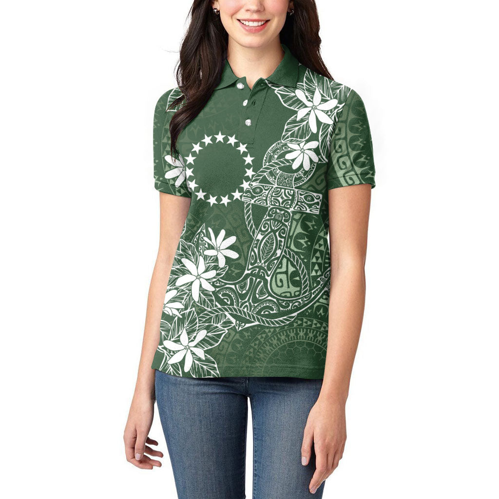 Sage Green Kuki Airani Tapakau Women Polo Shirt Tribal Anchor Mix Tiare