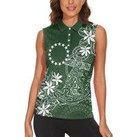 Sage Green Kuki Airani Tapakau Women Sleeveless Polo Shirt Tribal Anchor Mix Tiare