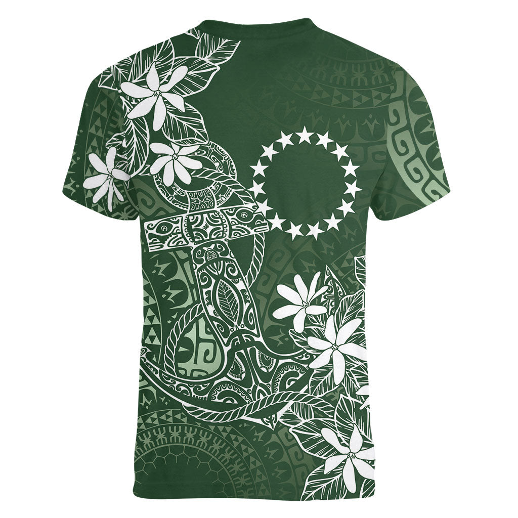 Sage Green Kuki Airani Tapakau Women V-Neck T-Shirt Tribal Anchor Mix Tiare