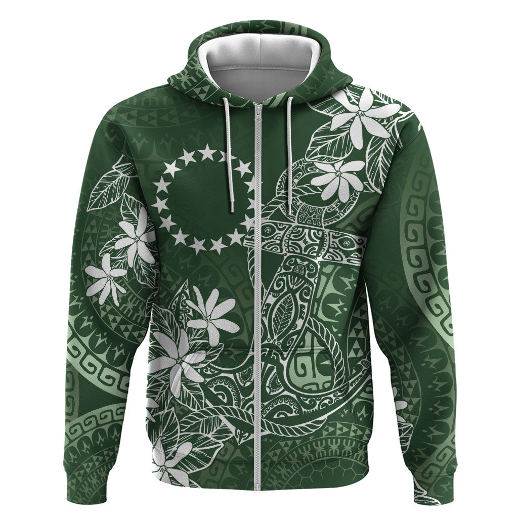 Sage Green Kuki Airani Tapakau Zip Hoodie Tribal Anchor Mix Tiare
