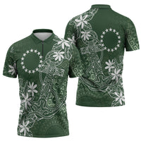 Sage Green Kuki Airani Tapakau Zipper Polo Shirt Tribal Anchor Mix Tiare