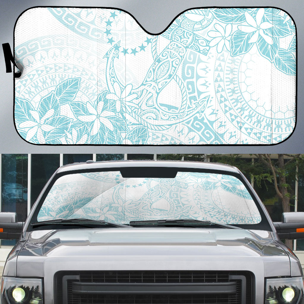 Turquoise Kuki Airani Tapakau Auto Sun Shade Tribal Anchor Mix Tiare LT7 Turquoise - Polynesian Pride