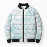 Turquoise Kuki Airani Tapakau Bomber Puffer Jacket Tribal Anchor Mix Tiare