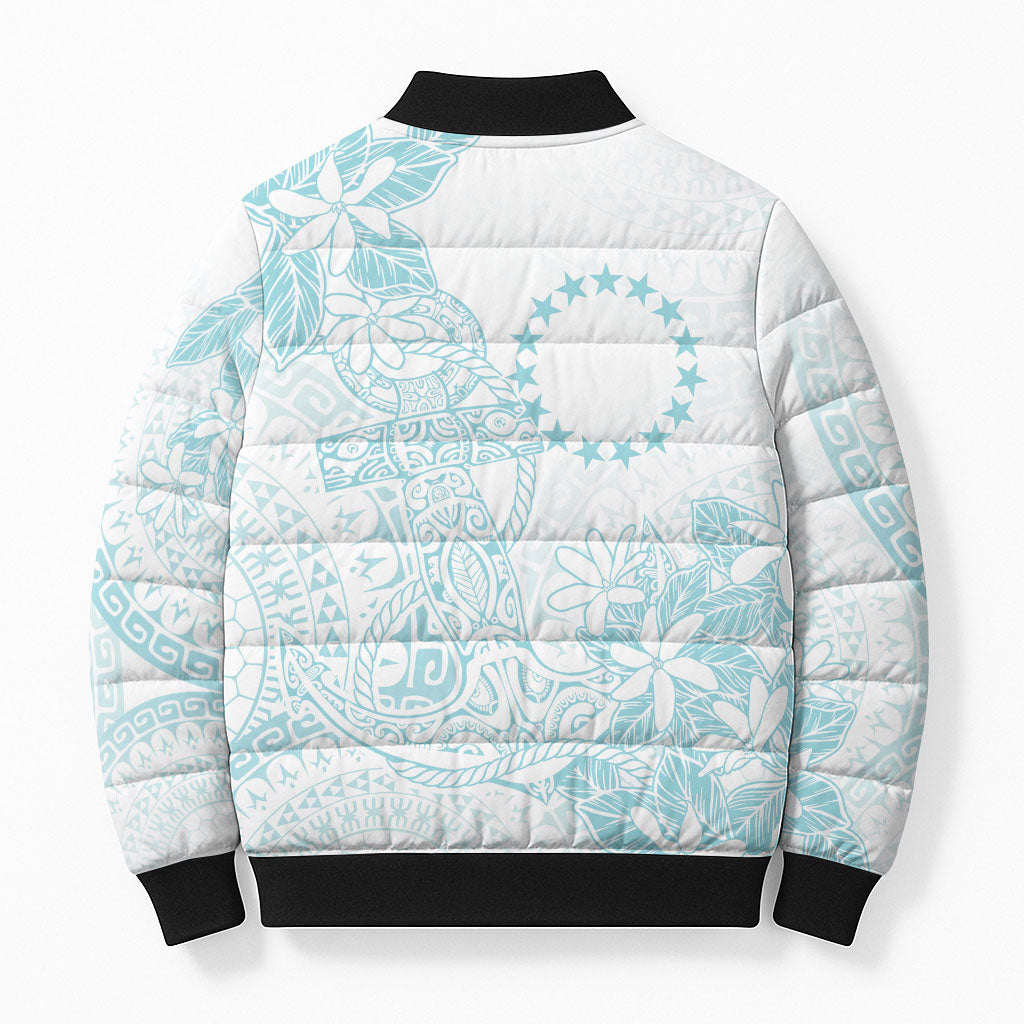 Turquoise Kuki Airani Tapakau Bomber Puffer Jacket Tribal Anchor Mix Tiare