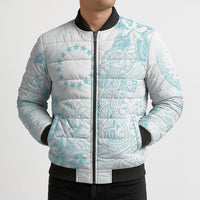 Turquoise Kuki Airani Tapakau Bomber Puffer Jacket Tribal Anchor Mix Tiare