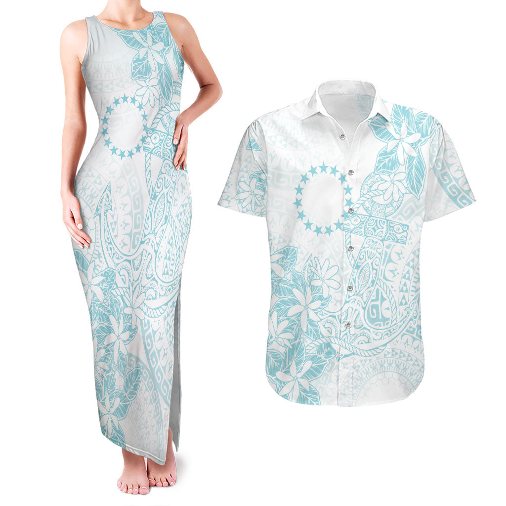 Turquoise Kuki Airani Tapakau Couples Matching Tank Maxi Dress and Hawaiian Shirt Tribal Anchor Mix Tiare LT7 Turquoise - Polynesian Pride