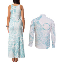 Turquoise Kuki Airani Tapakau Couples Matching Tank Maxi Dress and Long Sleeve Button Shirt Tribal Anchor Mix Tiare
