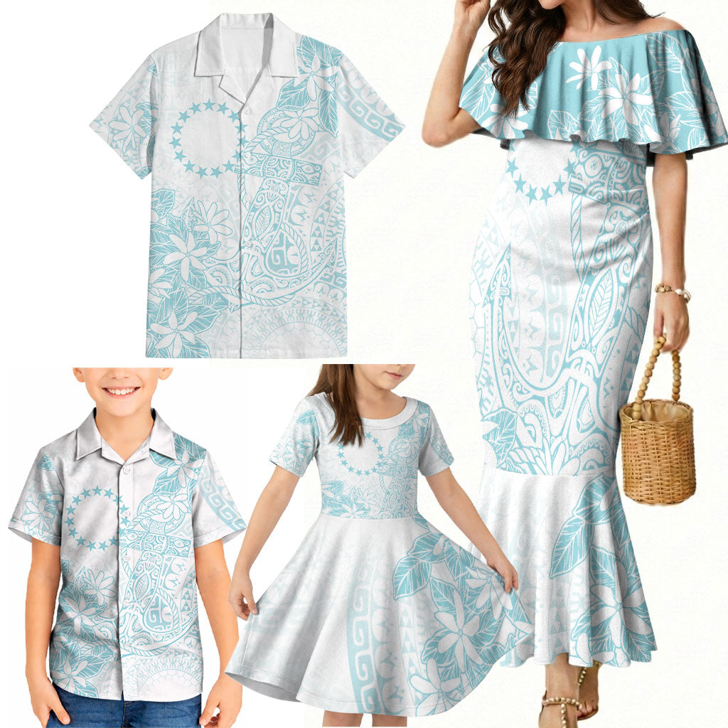 Turquoise Kuki Airani Tapakau Family Matching Mermaid Dress and Hawaiian Shirt Tribal Anchor Mix Tiare LT7 - Polynesian Pride