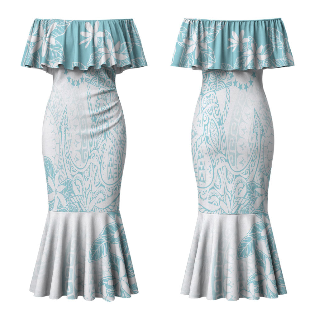 Turquoise Kuki Airani Tapakau Family Matching Mermaid Dress and Hawaiian Shirt Tribal Anchor Mix Tiare LT7 Mom's Dress Turquoise - Polynesian Pride