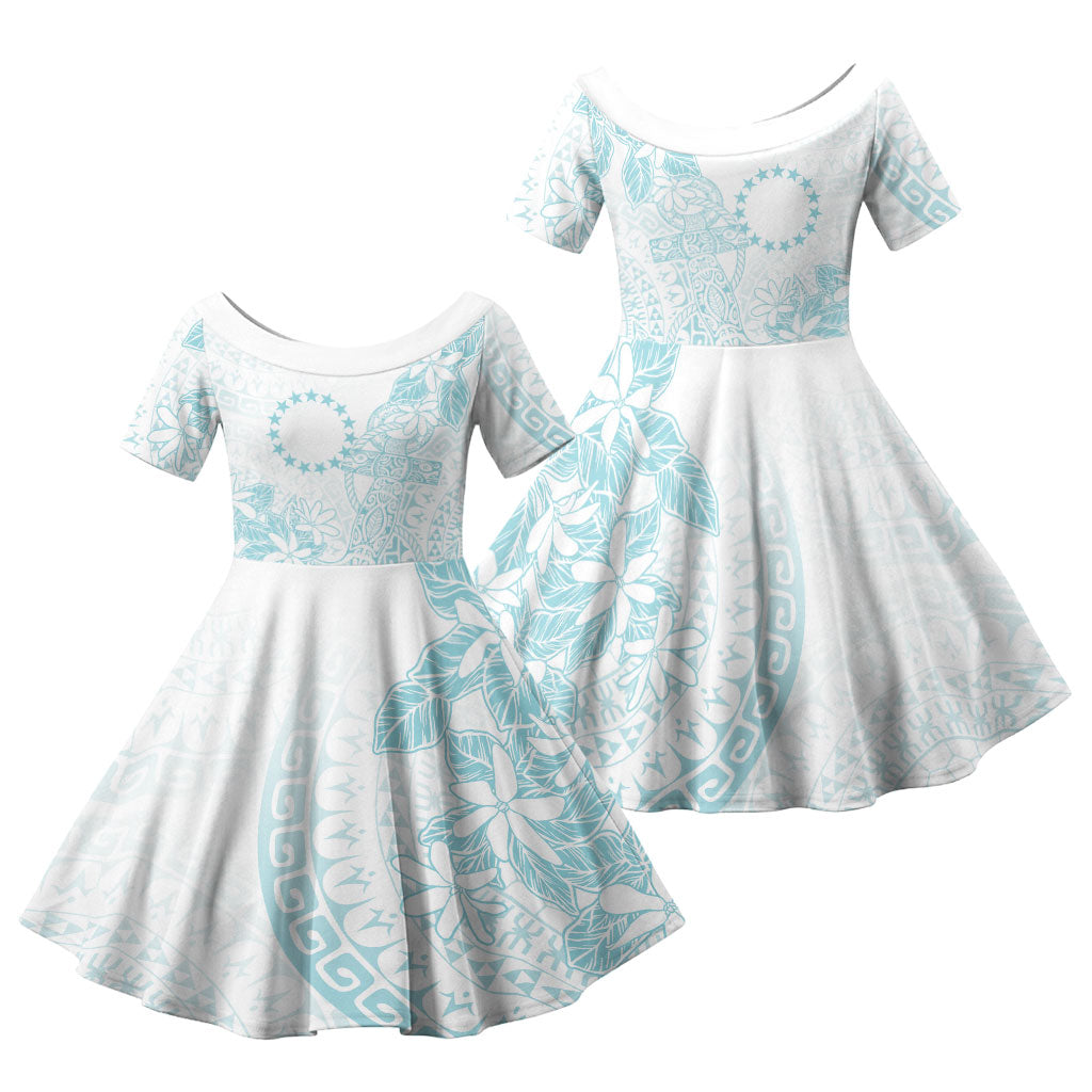 Turquoise Kuki Airani Tapakau Family Matching Mermaid Dress and Hawaiian Shirt Tribal Anchor Mix Tiare LT7 Daughter's Dress Turquoise - Polynesian Pride