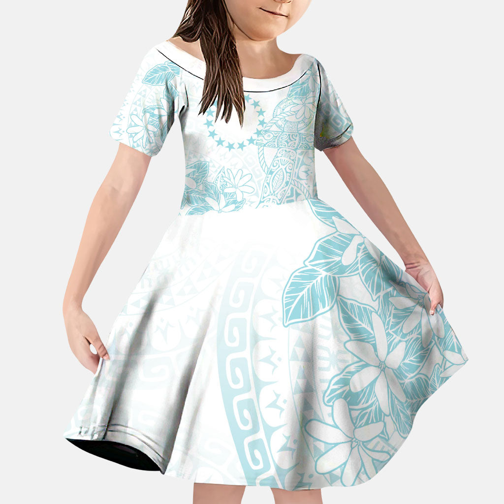 Turquoise Kuki Airani Tapakau Family Matching Off Shoulder Short Dress and Hawaiian Shirt Tribal Anchor Mix Tiare