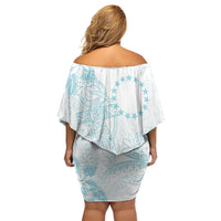 Turquoise Kuki Airani Tapakau Family Matching Off Shoulder Short Dress and Hawaiian Shirt Tribal Anchor Mix Tiare