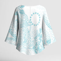 Turquoise Kuki Airani Tapakau Kimono Sleeve Blouse Tribal Anchor Mix Tiare LT7 - Polynesian Pride