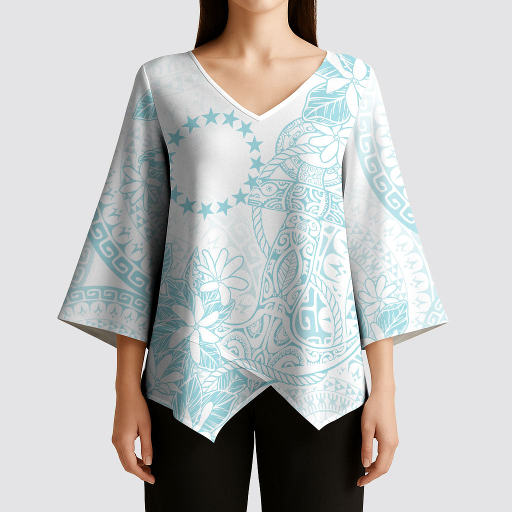 Turquoise Kuki Airani Tapakau Kimono Sleeve Blouse Tribal Anchor Mix Tiare LT7 - Polynesian Pride
