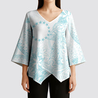 Turquoise Kuki Airani Tapakau Kimono Sleeve Blouse Tribal Anchor Mix Tiare LT7 - Polynesian Pride