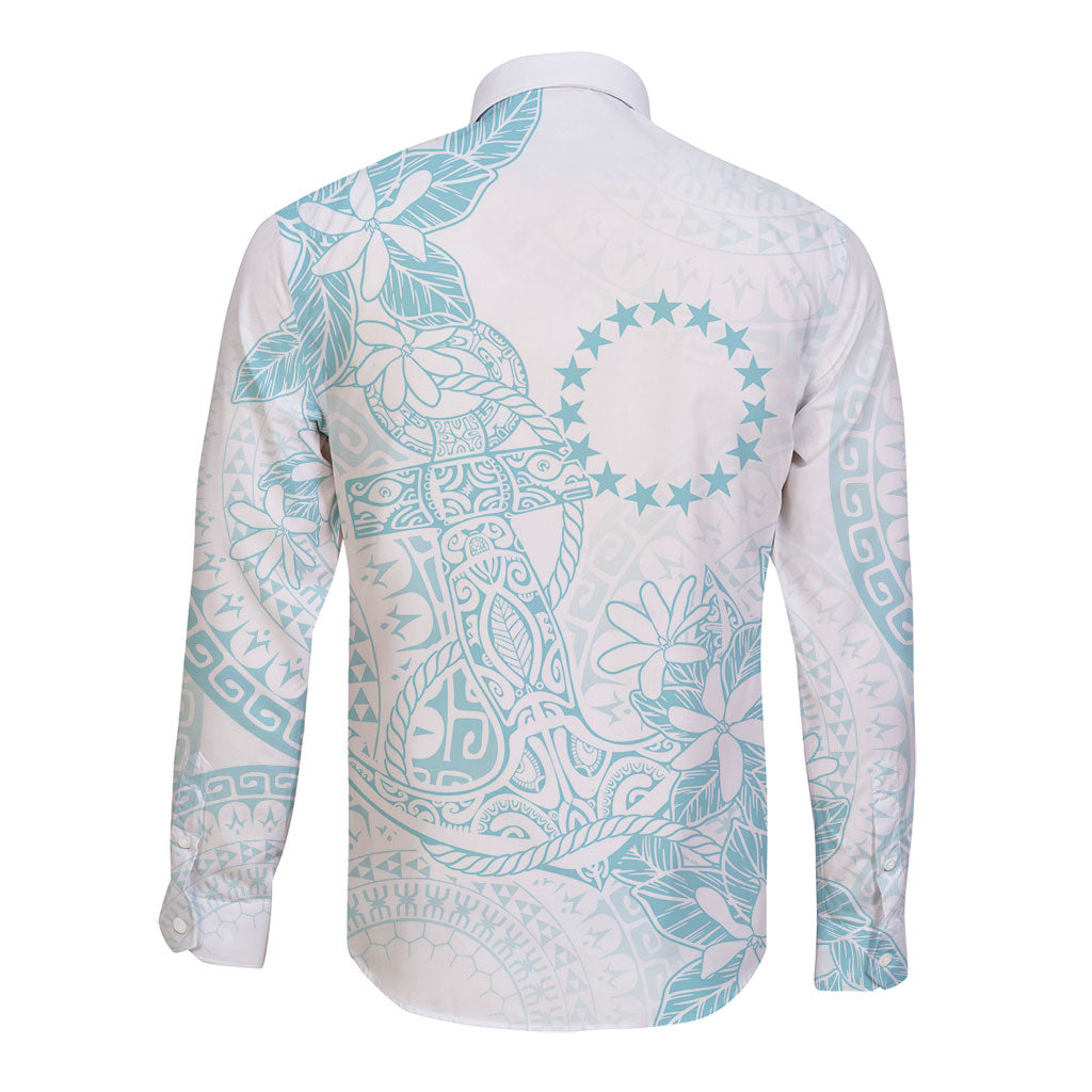 Turquoise Kuki Airani Tapakau Long Sleeve Button Shirt Tribal Anchor Mix Tiare LT7 - Polynesian Pride