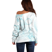 Turquoise Kuki Airani Tapakau Off Shoulder Sweater Tribal Anchor Mix Tiare