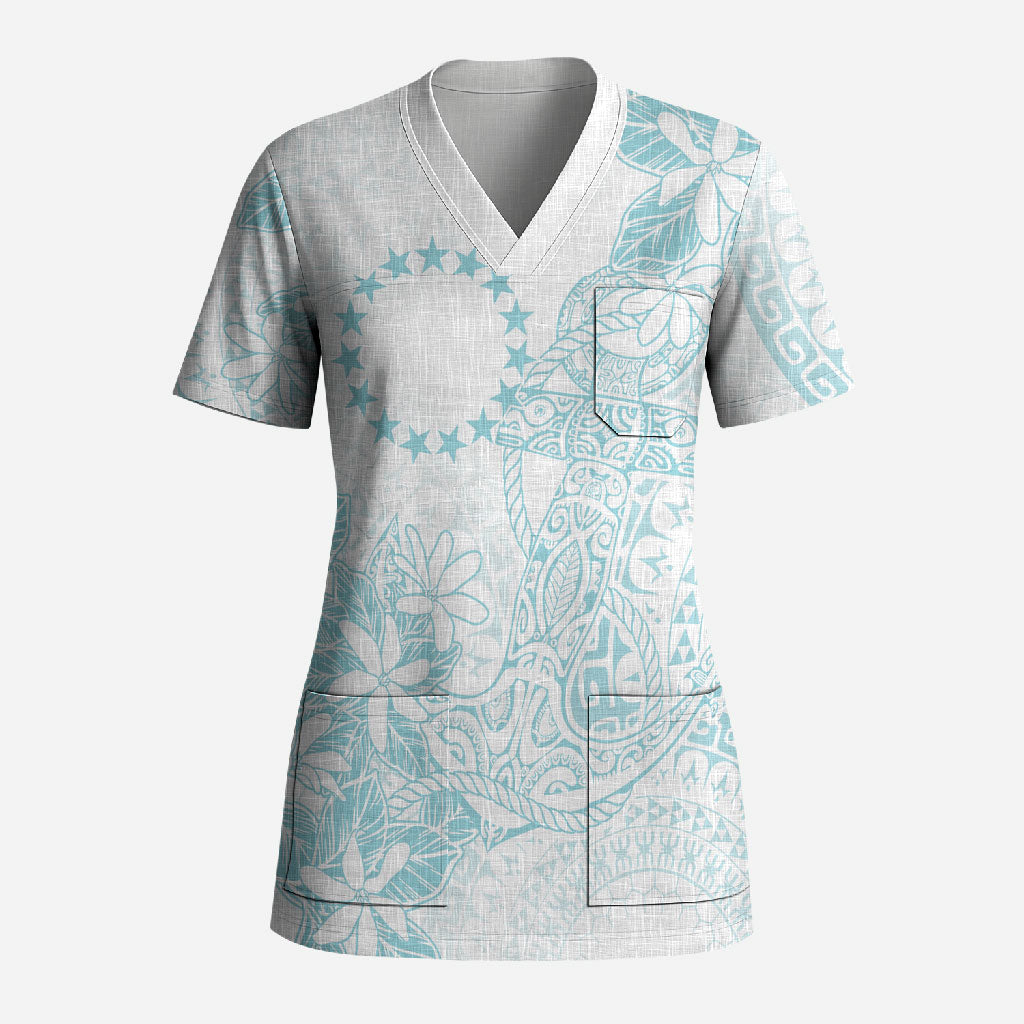 Turquoise Kuki Airani Tapakau Scrub Top Tribal Anchor Mix Tiare LT7 Adult Turquoise - Polynesian Pride