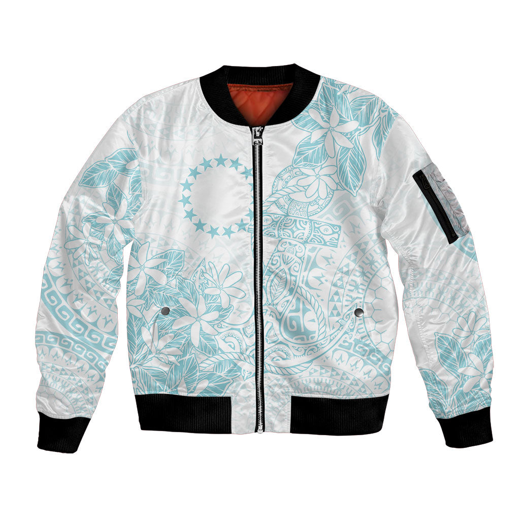 Turquoise Kuki Airani Tapakau Sleeve Zip Bomber Jacket Tribal Anchor Mix Tiare LT7 Unisex Turquoise - Polynesian Pride