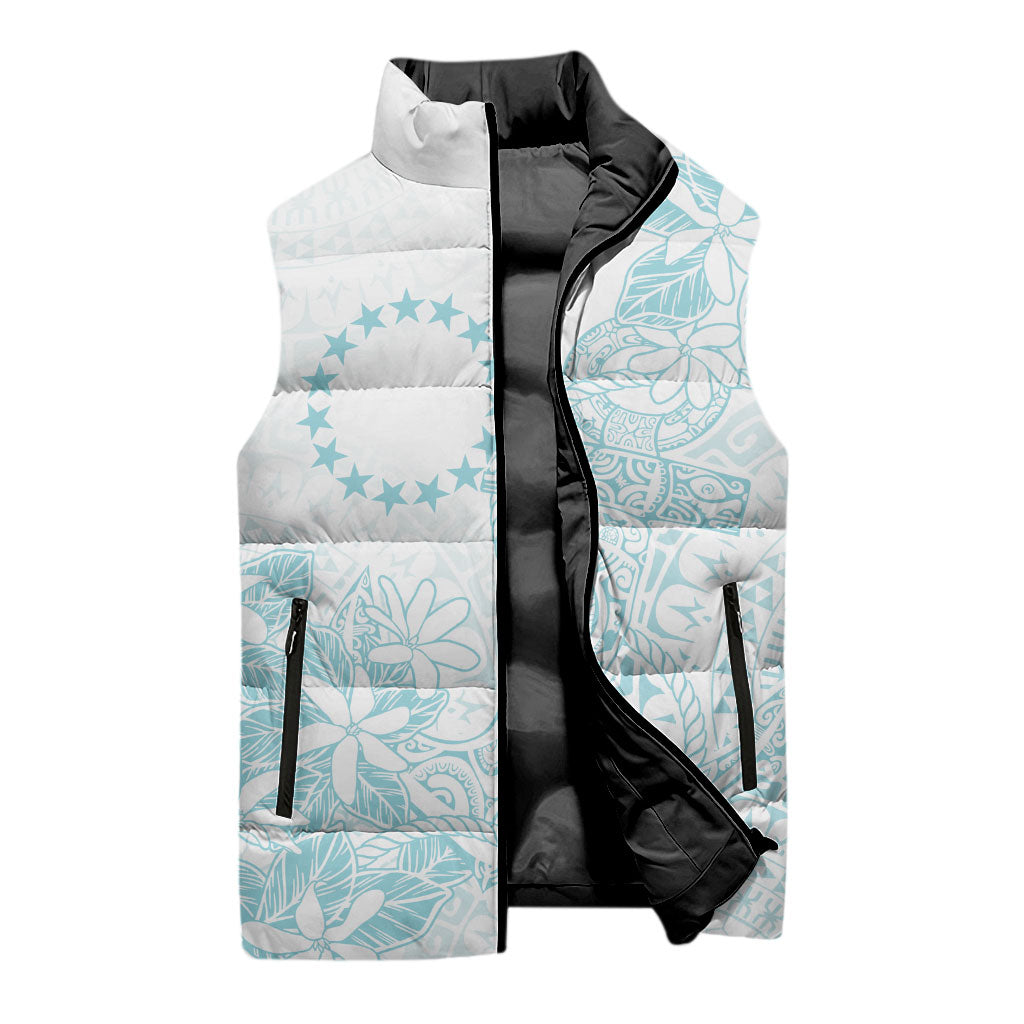 Turquoise Kuki Airani Tapakau Sleeveless Puffer Jacket Tribal Anchor Mix Tiare
