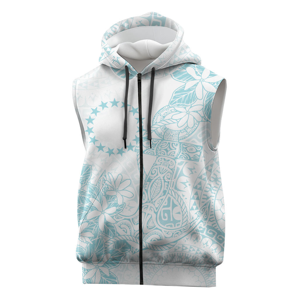 Turquoise Kuki Airani Tapakau Sleeveless Zip Hoodie Tribal Anchor Mix Tiare LT7 Turquoise - Polynesian Pride