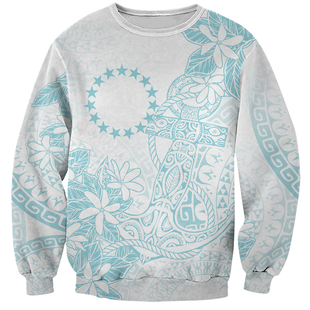 Turquoise Kuki Airani Tapakau Sweatshirt Tribal Anchor Mix Tiare LT7 Unisex Turquoise - Polynesian Pride