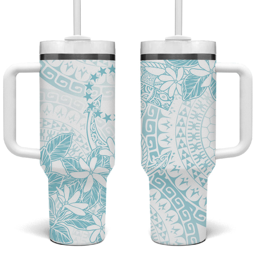 Turquoise Kuki Airani Tapakau Tumbler With Handle Tribal Anchor Mix Tiare LT7 One Size: 40 oz Turquoise - Polynesian Pride