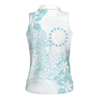 Turquoise Kuki Airani Tapakau Women Sleeveless Polo Shirt Tribal Anchor Mix Tiare