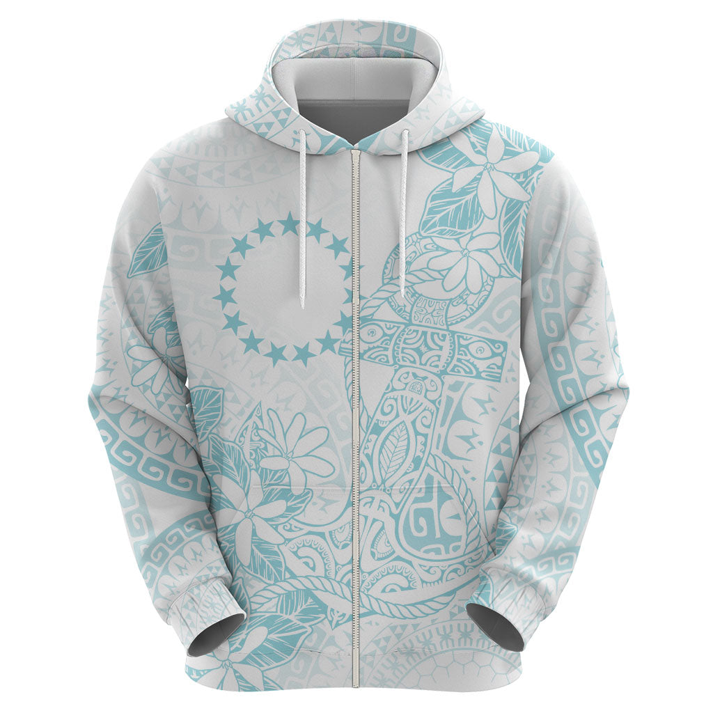 Turquoise Kuki Airani Tapakau Zip Hoodie Tribal Anchor Mix Tiare