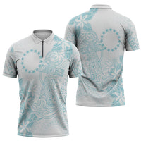 Turquoise Kuki Airani Tapakau Zipper Polo Shirt Tribal Anchor Mix Tiare