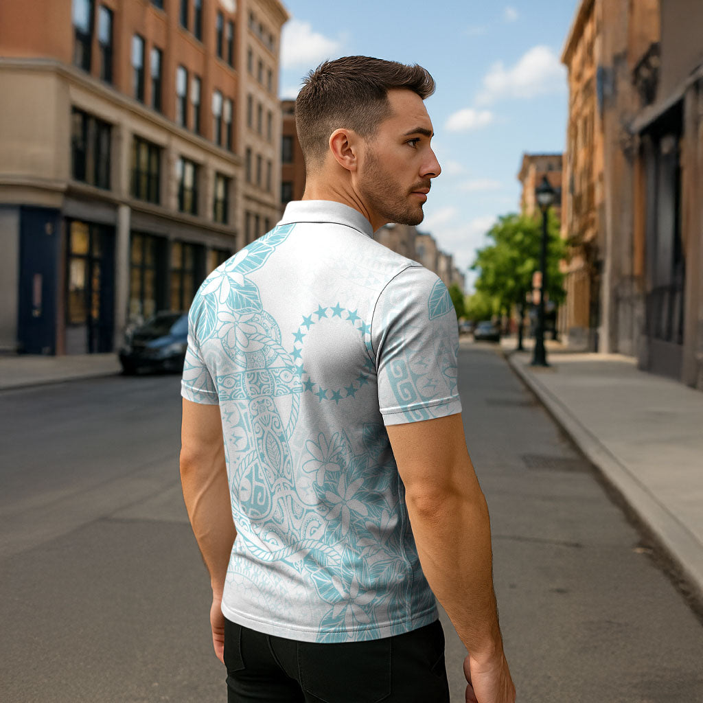Turquoise Kuki Airani Tapakau Zipper Polo Shirt Tribal Anchor Mix Tiare