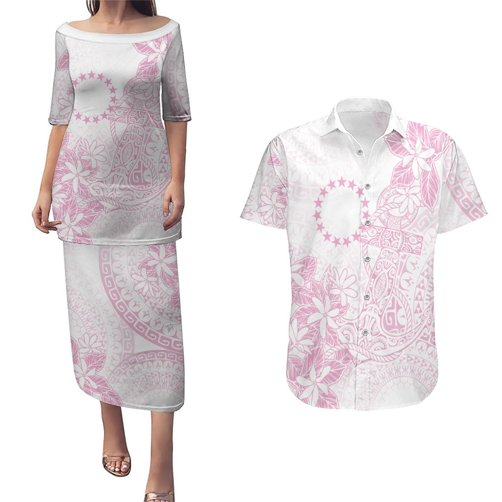 Candy Pink Kuki Airani Tapakau Couples Matching Puletasi and Hawaiian Shirt Tribal Anchor Mix Tiare