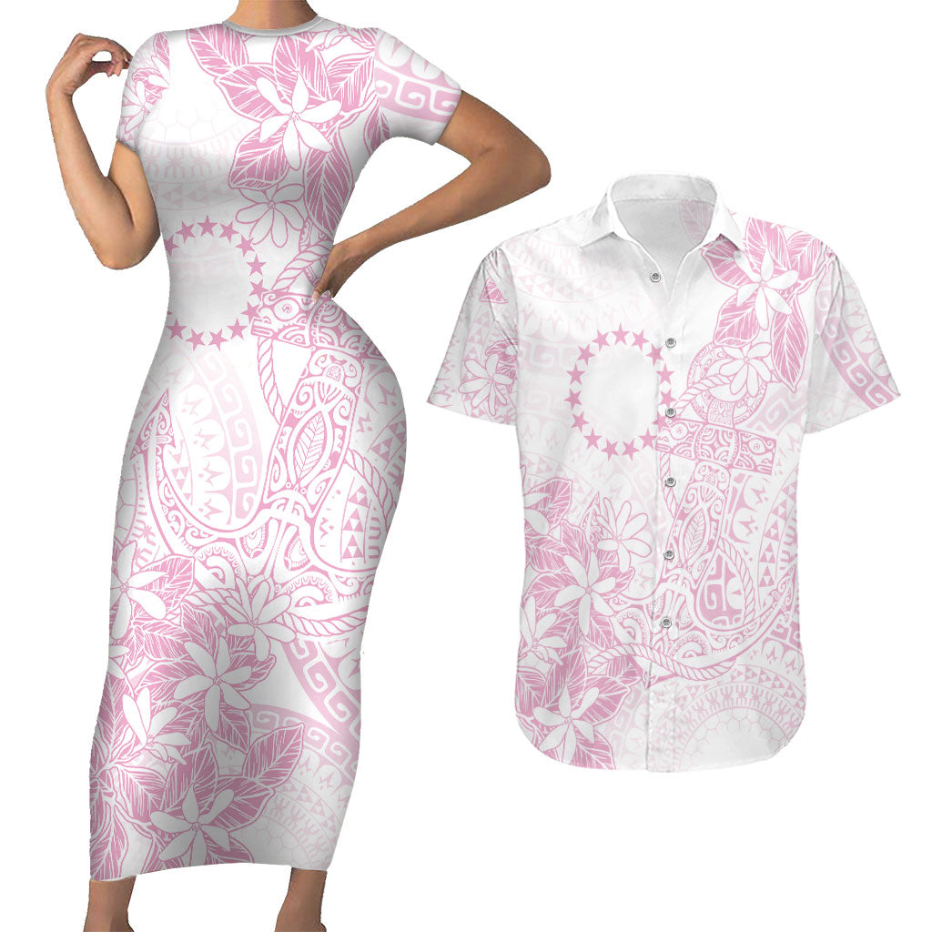 Candy Pink Kuki Airani Tapakau Couples Matching Short Sleeve Bodycon Dress and Hawaiian Shirt Tribal Anchor Mix Tiare LT7 Candy Pink - Polynesian Pride