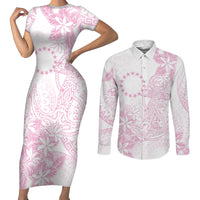 Candy Pink Kuki Airani Tapakau Couples Matching Short Sleeve Bodycon Dress and Long Sleeve Button Shirt Tribal Anchor Mix Tiare