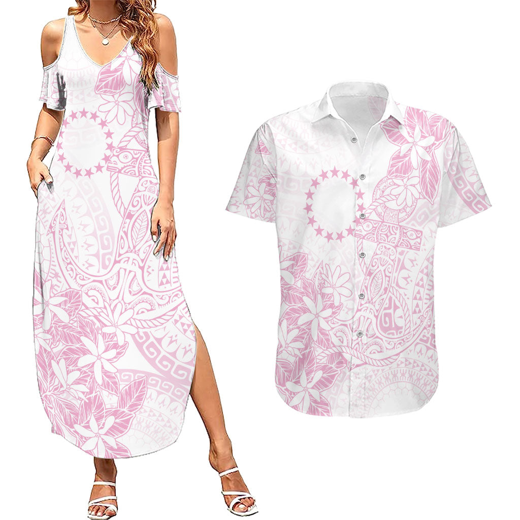 Candy Pink Kuki Airani Tapakau Couples Matching Summer Maxi Dress and Hawaiian Shirt Tribal Anchor Mix Tiare
