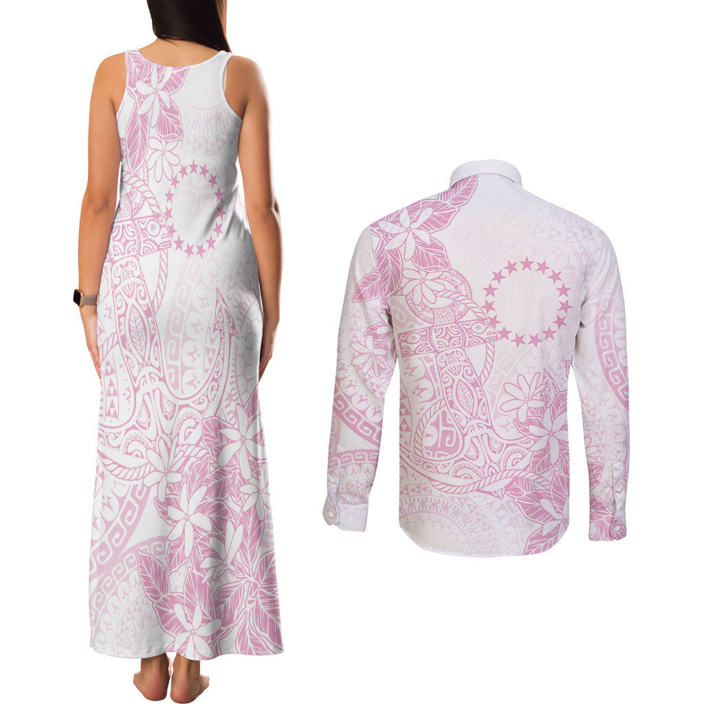 Candy Pink Kuki Airani Tapakau Couples Matching Tank Maxi Dress and Long Sleeve Button Shirt Tribal Anchor Mix Tiare