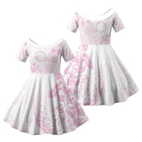 Candy Pink Kuki Airani Tapakau Family Matching Long Sleeve Bodycon Dress and Hawaiian Shirt Tribal Anchor Mix Tiare LT7 Daughter's Dress Candy Pink - Polynesian Pride