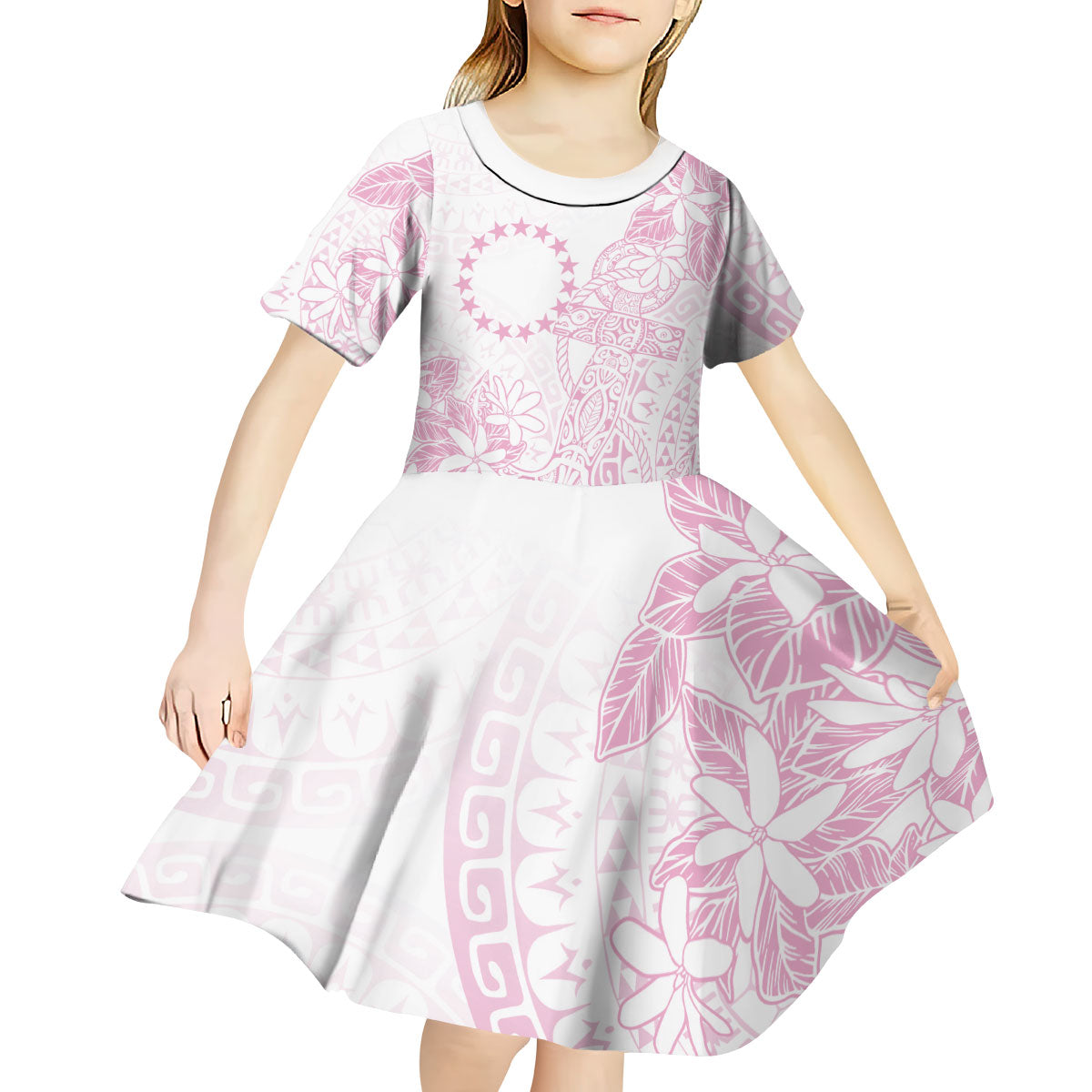 Candy Pink Kuki Airani Tapakau Kid Short Sleeve Dress Tribal Anchor Mix Tiare